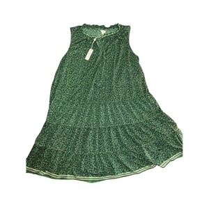 MAX STUDIO 1X Green Floral Tiered Midi Dress Sleeveless Ruffle Neck Cottage NWT